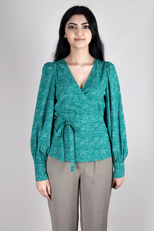 Soft Rebels Green Dota Wrap Top