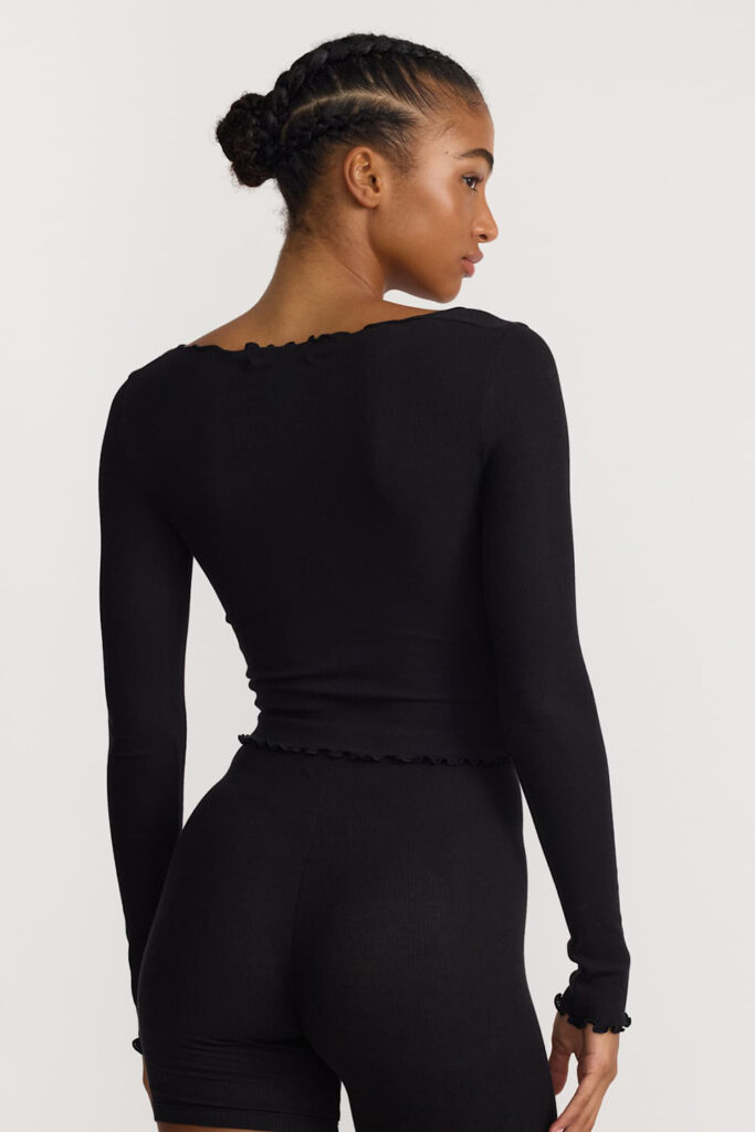 Organic Basics Core Rib V-Neck Long Sleeve Tee